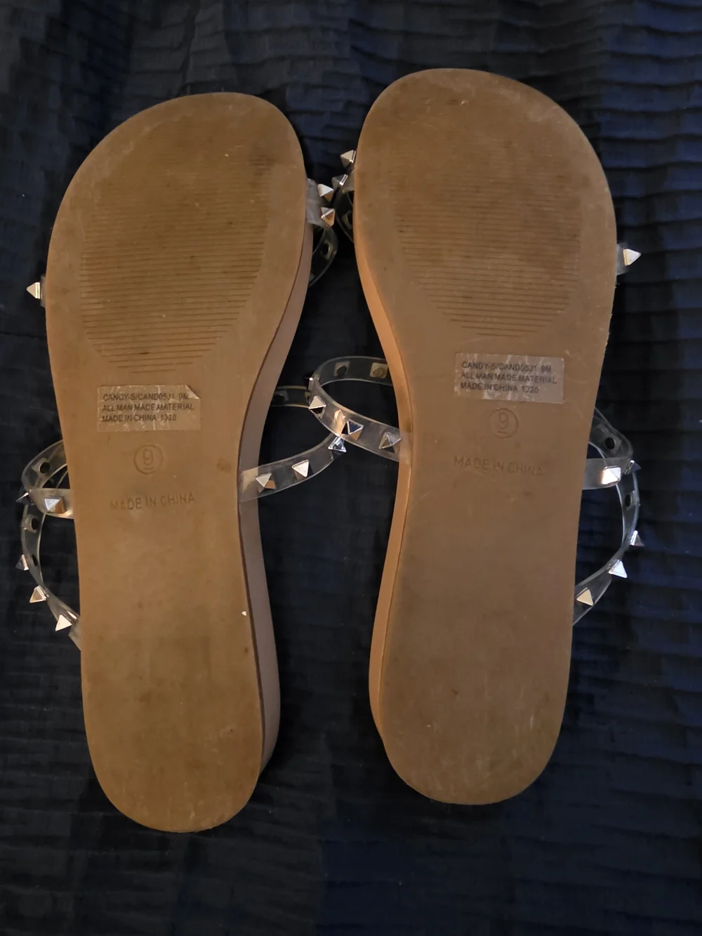 Madden Girl Tan Slide Sandals with Clear Studded Straps